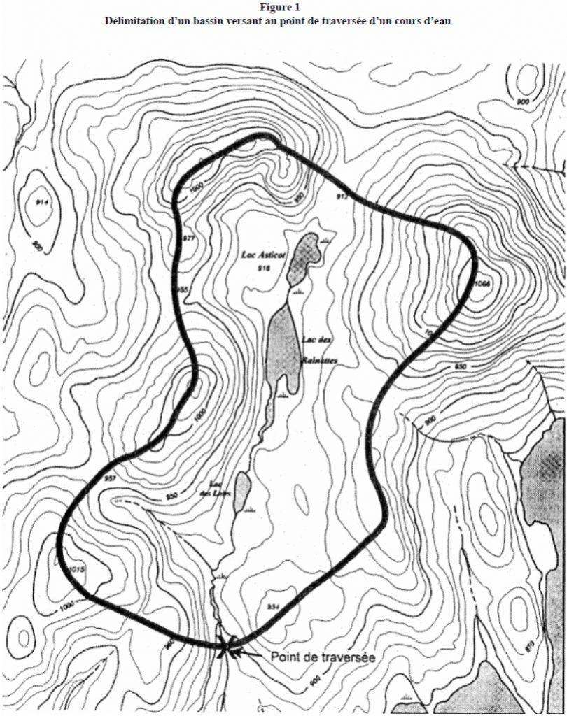 Figure 1 annexe 6 Délimitation d’un bassin versant au point de traversée d’un cours d’eau Figure 1 annexe 6 Délimitation d’un bassin versant au point de traversée d’un cours d’eau