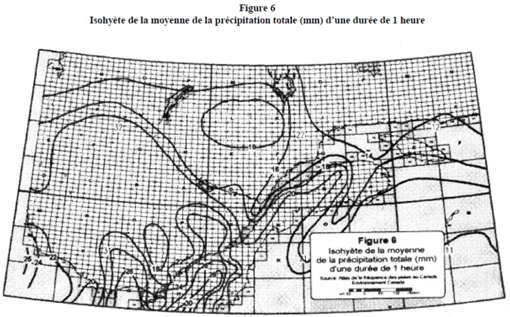 Figure 6 annexe 6 Isohyète de la moyenne de la précipitation totale d’une durée d’une heure Figure 6 annexe 6 Isohyète de la moyenne de la précipitation totale d’une durée d’une heure